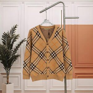 Burberry Classic Check Knit Cardigan Unisex Beige Plaid Sweater
